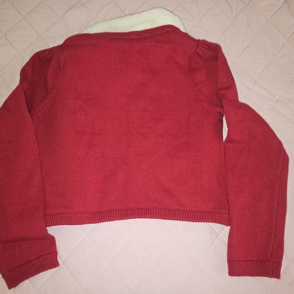 Gymboree - Red Cardigan with White Faux Fur Collar - Picture 2 of 5